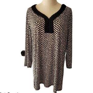 Dana Buchman Black and Cream Printed Top Sz XL